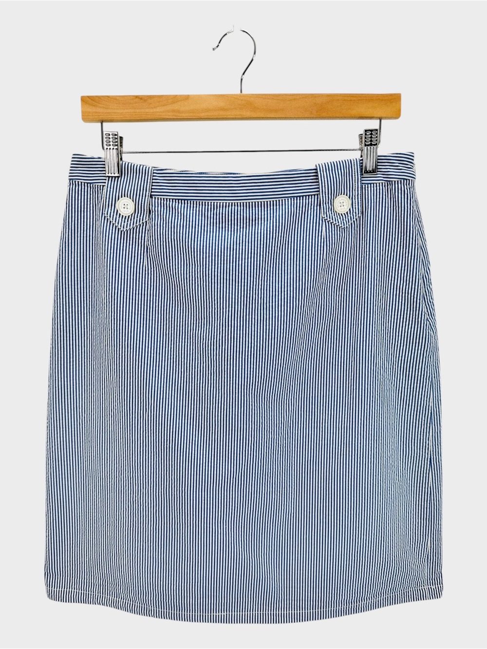 346 Brooks Brothers Seersucker Straight Skirt Blue White Nautical Preppy 10